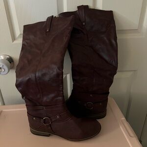 Stylish Over the Knee Boots in Rich Burgundy